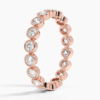 Round Lab Grown Diamond Bezel Set Yellow Gold Wedding Band