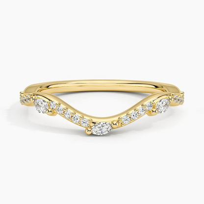 Round And Marquise Lab Grown Diamond Curved Wedding Band