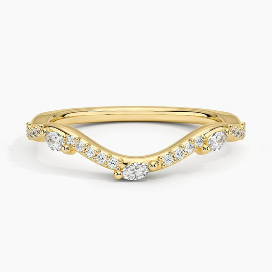 Round And Marquise Lab Grown Diamond Curved Wedding Band