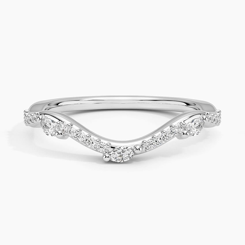 Round And Marquise Lab Grown Diamond Curved Wedding Band