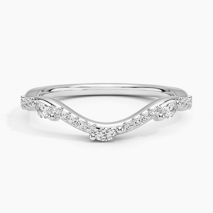 Round And Marquise Lab Grown Diamond Curved Wedding Band