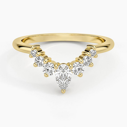 0.37CTW Round And Pear Lab Grown Diamond Yellow Gold Wedding Band