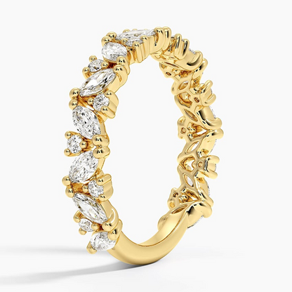 1.02CTW Marquise And Round Lab Grown Diamond Yellow Gold Wedding Band