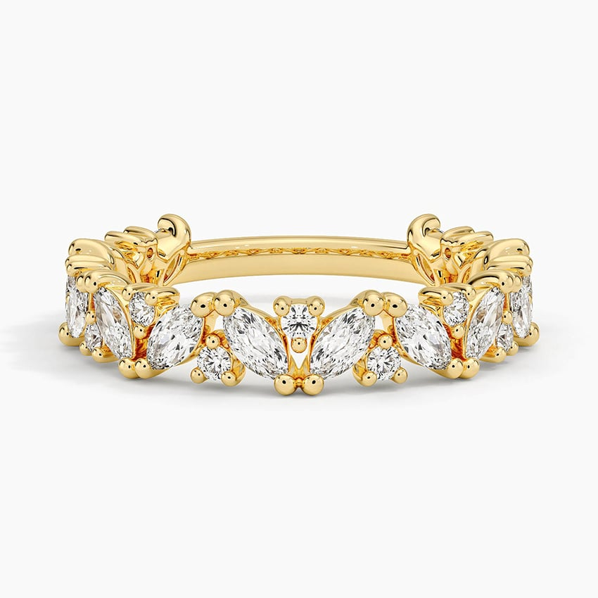 1.02CTW Marquise And Round Lab Grown Diamond Yellow Gold Wedding Band