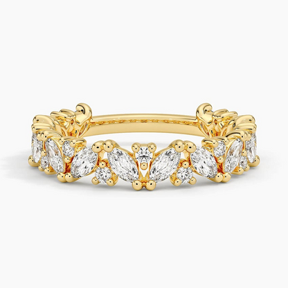 1.02CTW Marquise And Round Lab Grown Diamond Yellow Gold Wedding Band