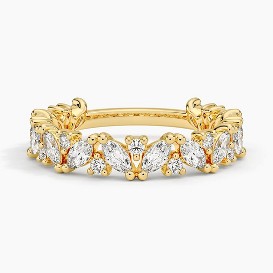 1.02CTW Marquise And Round Lab Grown Diamond Yellow Gold Wedding Band