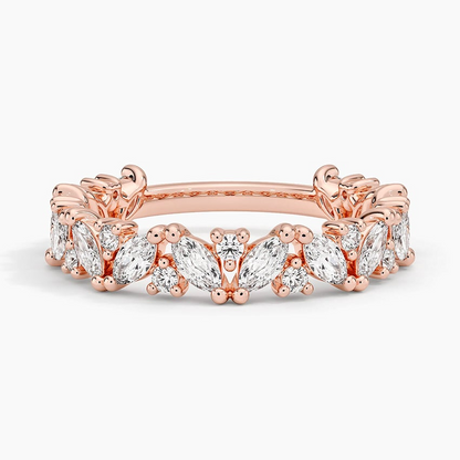 1.02CTW Marquise And Round Lab Grown Diamond Yellow Gold Wedding Band