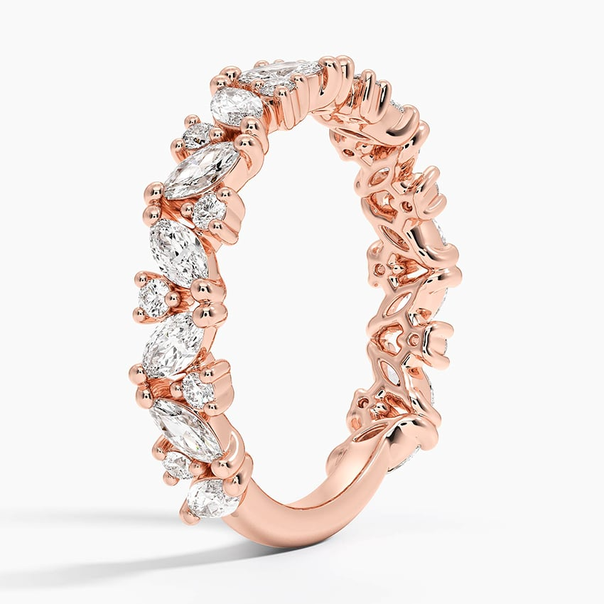 1.02CTW Marquise And Round Lab Grown Diamond Yellow Gold Wedding Band