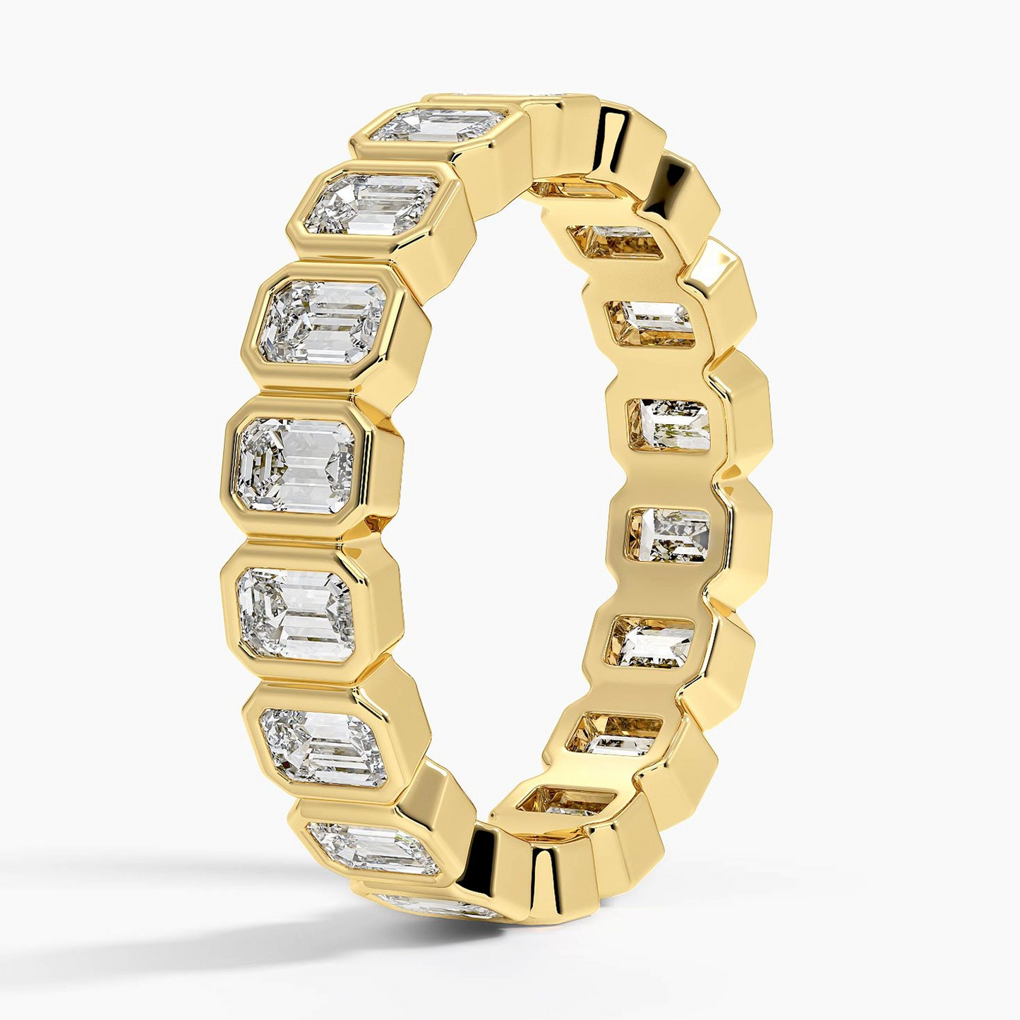 Emerald Cut Bezel Set 18k Yellow Gold Lab Grown Diamond Band