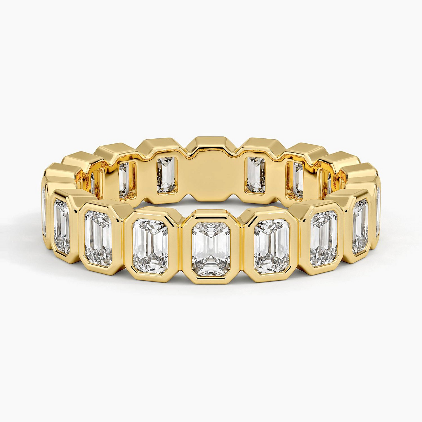 Emerald Cut Bezel Set 18k Yellow Gold Lab Grown Diamond Band