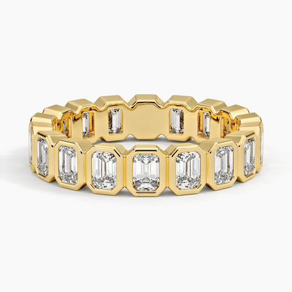 Emerald Cut Bezel Set 18k Yellow Gold Lab Grown Diamond Band