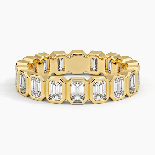 Emerald Cut Bezel Set 18k Yellow Gold Lab Grown Diamond Band