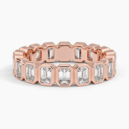 Emerald Cut Bezel Set 18k Yellow Gold Lab Grown Diamond Band