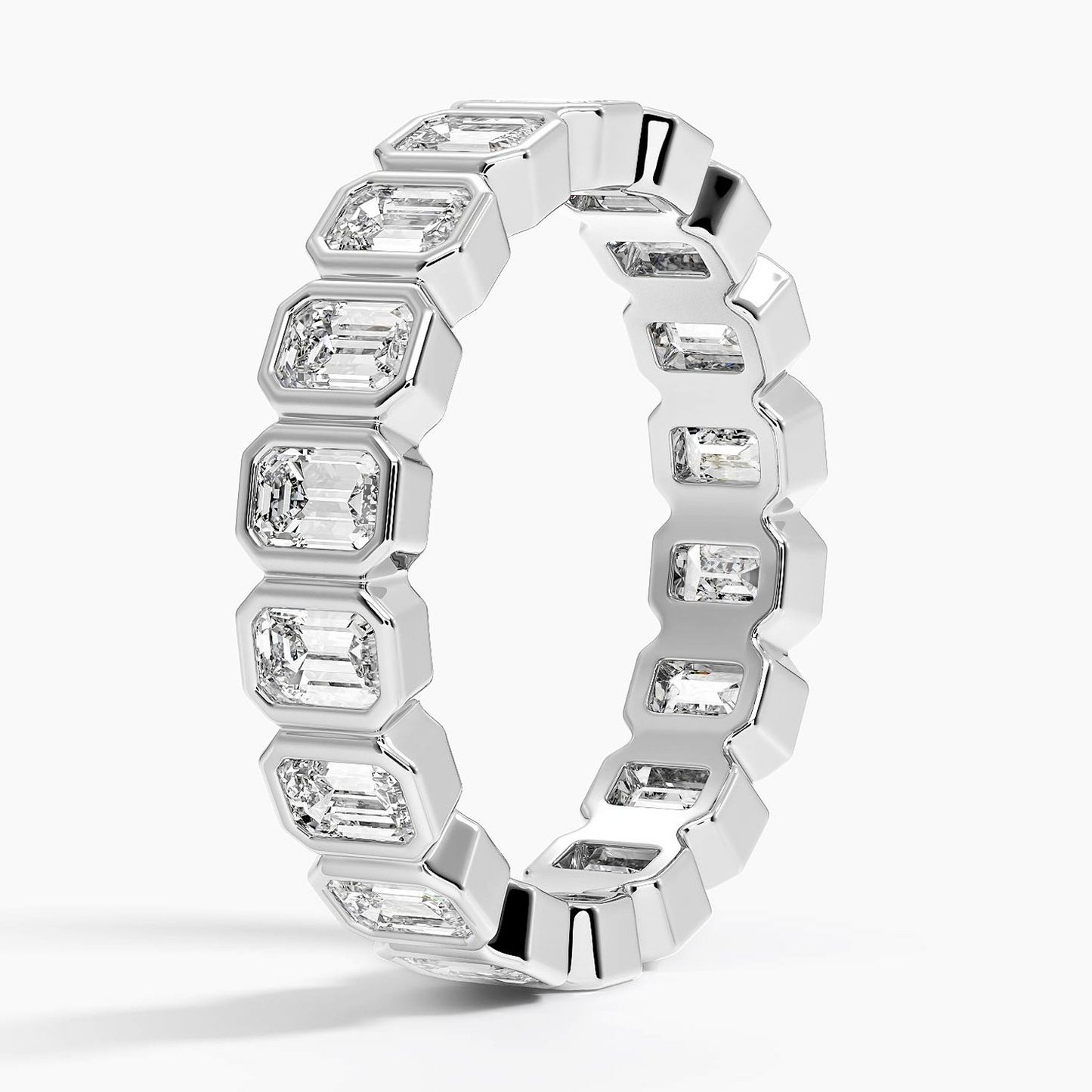 Emerald Cut Bezel Set 18k Yellow Gold Lab Grown Diamond Band
