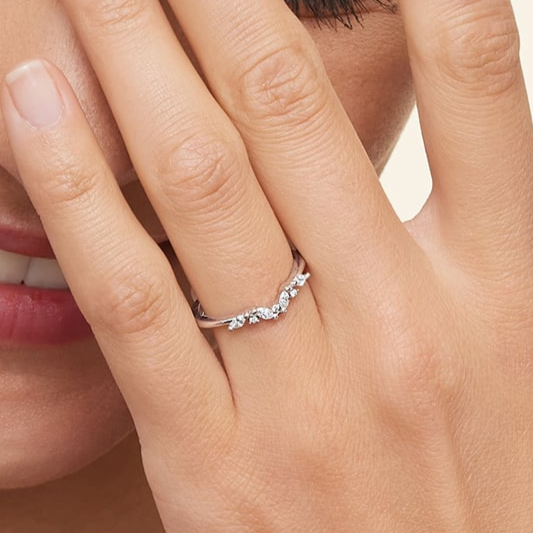 Marquise and Round 14k Gold Lab Grown Diamond Curved Wedding Band