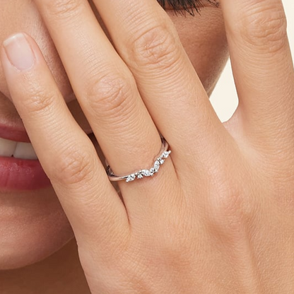 Marquise and Round 14k Gold Lab Grown Diamond Curved Wedding Band