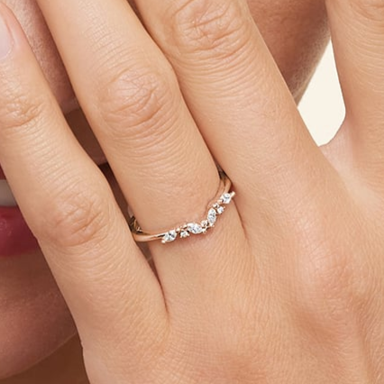 Marquise and Round 14k Gold Lab Grown Diamond Curved Wedding Band