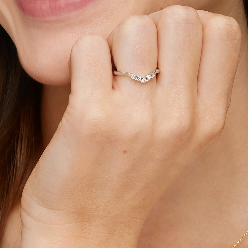 0.06CTW Round & Pear Cut Lab Grown Diamond Chevron Wedding Band