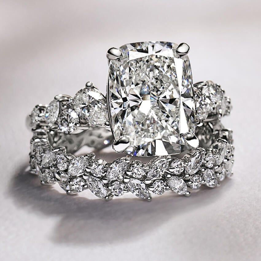 Marquise and Round Lab Grown Diamond Sterling Wedding Band