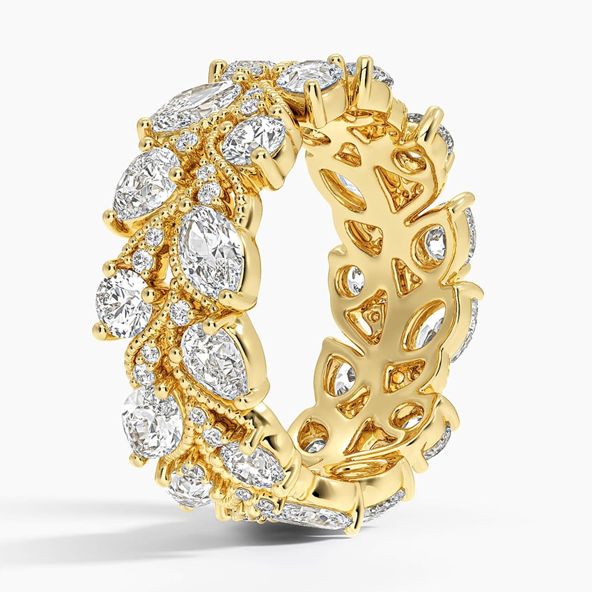 Marquise and Round Lab Grown Diamond 18k Yellow Gold Wedding Bands