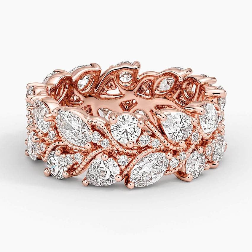 Marquise and Round Lab Grown Diamond 18k Yellow Gold Wedding Bands