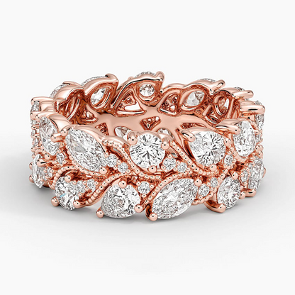 Marquise and Round Lab Grown Diamond 18k Yellow Gold Wedding Bands