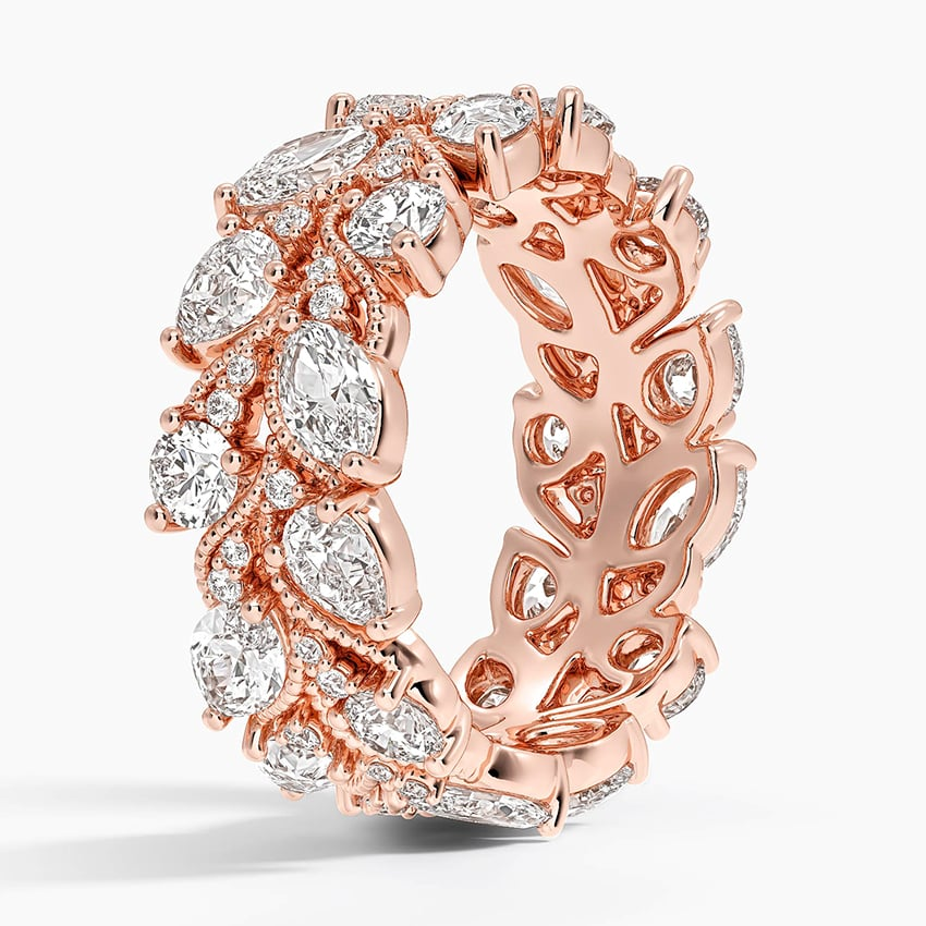 Marquise and Round Lab Grown Diamond 18k Yellow Gold Wedding Bands