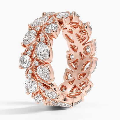 Marquise and Round Lab Grown Diamond 18k Yellow Gold Wedding Bands