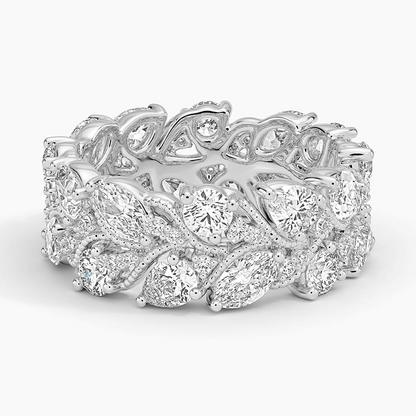 Marquise and Round Lab Grown Diamond 18k Yellow Gold Wedding Bands