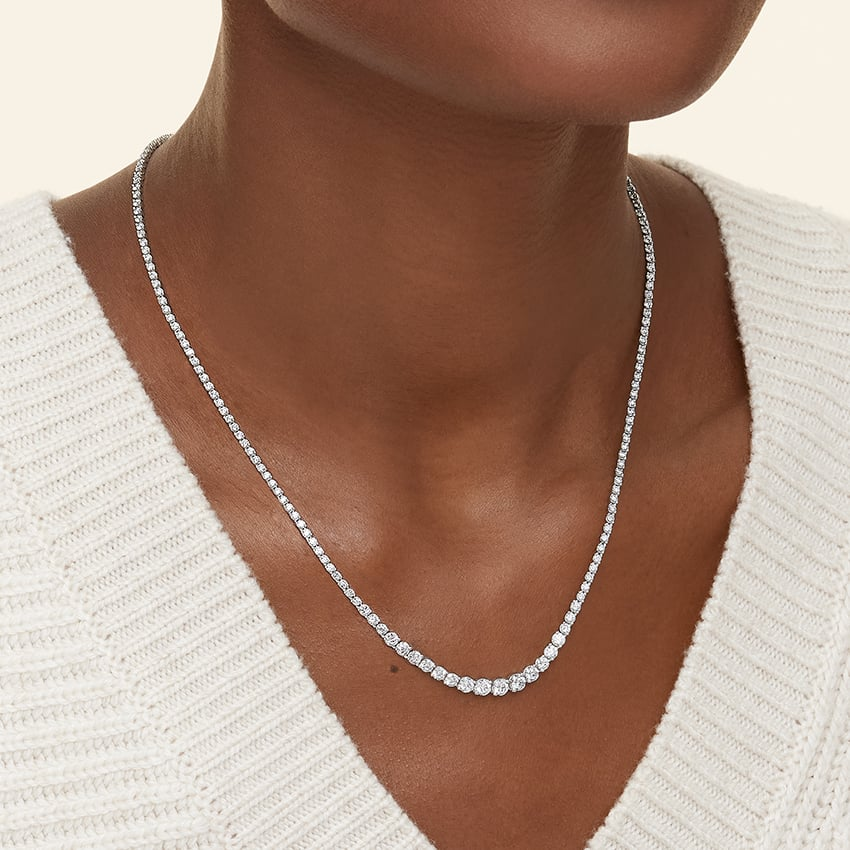 5.50 CTW  Lab Grown Diamond Angled Riviere Tennis Necklace