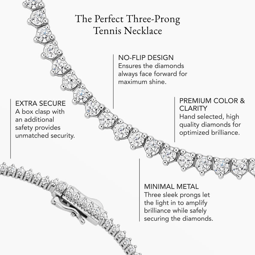 10 CTW 16 in. Perfect Three-Prong Diamond Tennis Necklace