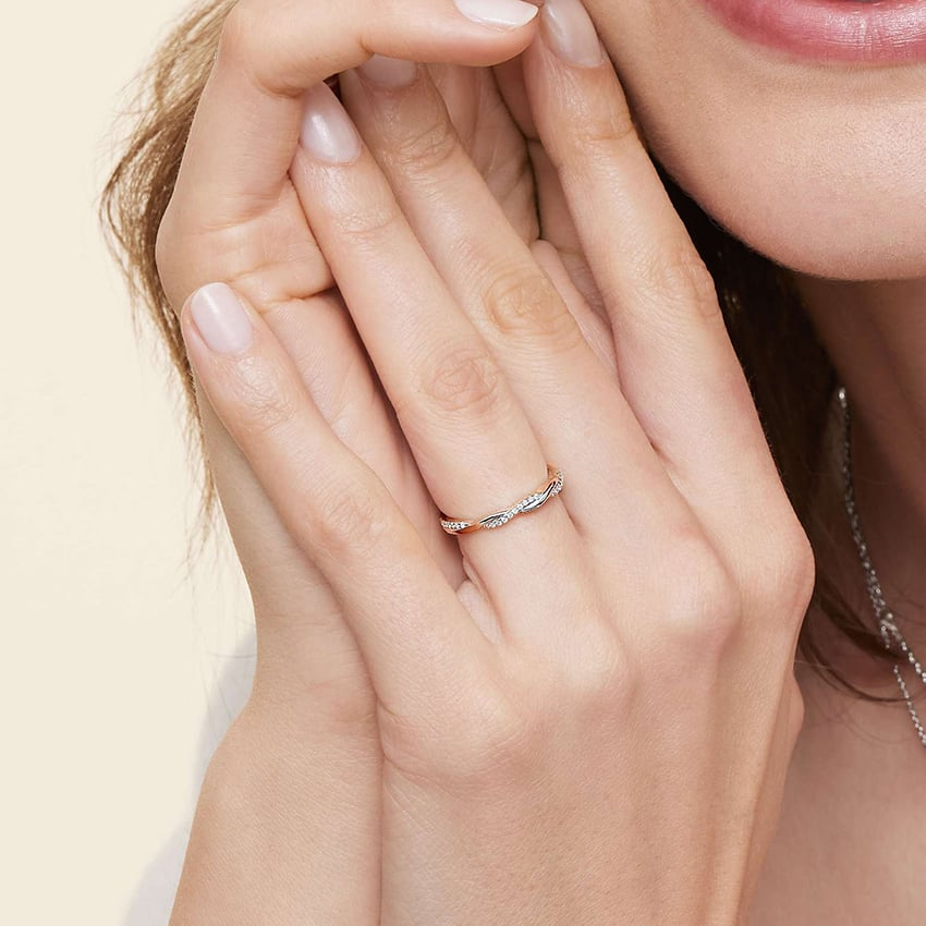 0.12CTW Twisted Vine Lab Grown Diamond 18k Solid Gold Wedding Band