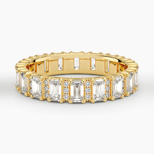 1.84CTW Emerald & Round Lab Grown Diamond Wedding Band