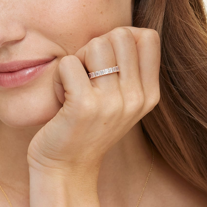 1.84CTW Emerald & Round Lab Grown Diamond Wedding Band