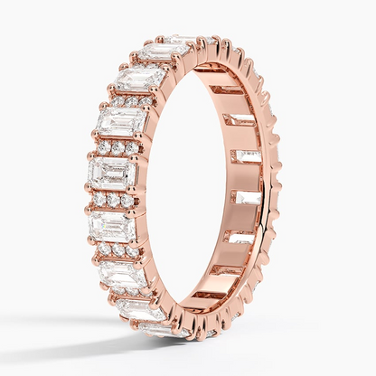 1.84CTW Emerald & Round Lab Grown Diamond Wedding Band