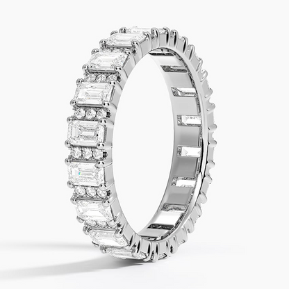 1.84CTW Emerald & Round Lab Grown Diamond Wedding Band