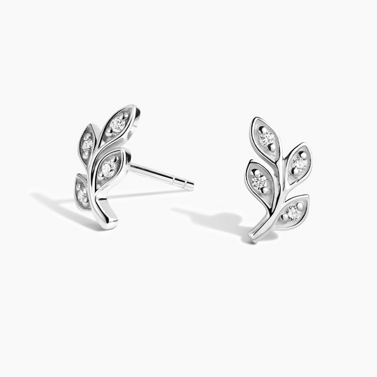 Leaf Design Lab Grown Diamond Stud Earrings in Gold