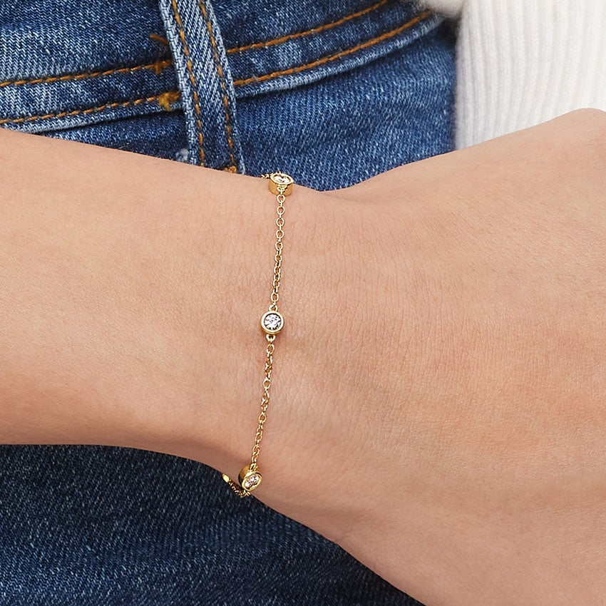 7 inch 1/2CTW Five Lab grown Diamond Bezel Bracelet in Gold