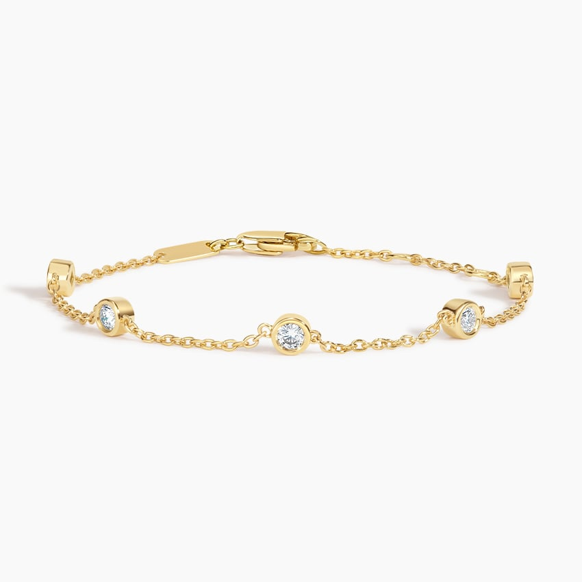 7 inch 1/2CTW Five Lab grown Diamond Bezel Bracelet in Gold
