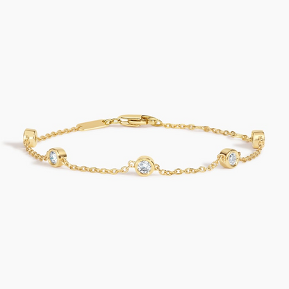 7 inch 1/2CTW Five Lab grown Diamond Bezel Bracelet in Gold