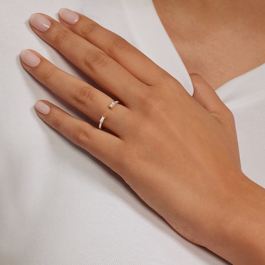 Baguette And Round Lab Grown Diamond Open Shank Wedding Band