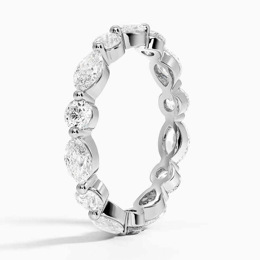 Round Marquise Lab Grown Diamond Alternative 18k Gold Wedding Band