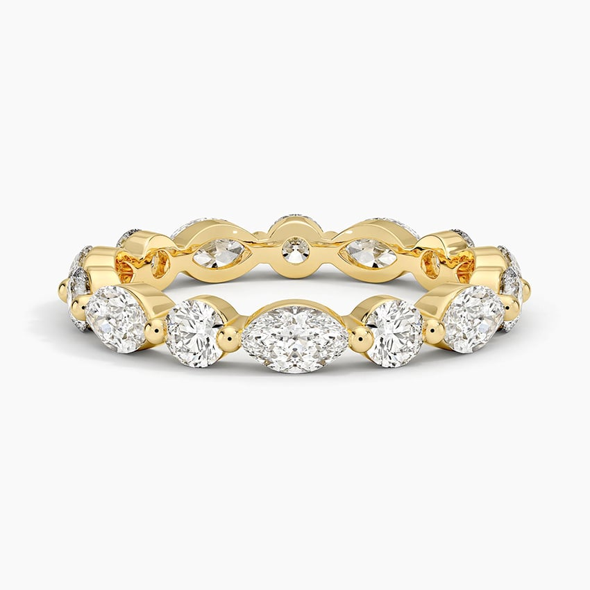 Round Marquise Lab Grown Diamond Alternative 18k Gold Wedding Band
