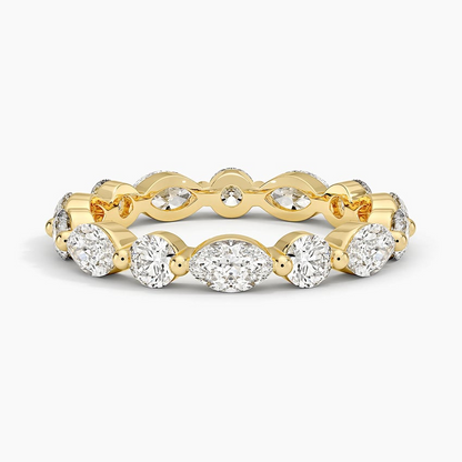 Round Marquise Lab Grown Diamond Alternative 18k Gold Wedding Band