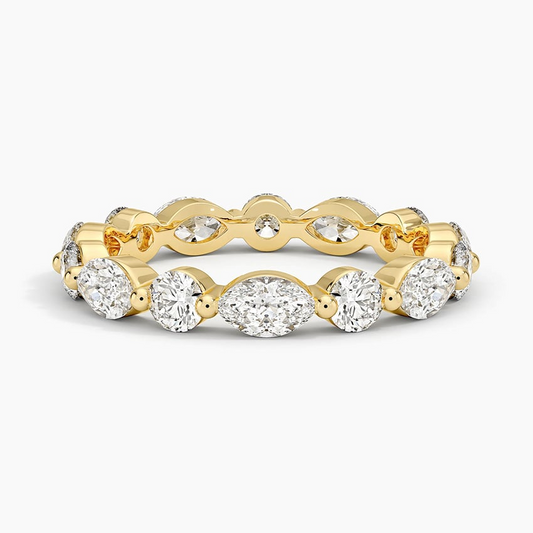 Round Marquise Lab Grown Diamond Alternative 18k Gold Wedding Band