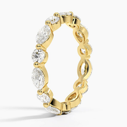 Round Marquise Lab Grown Diamond Alternative 18k Gold Wedding Band