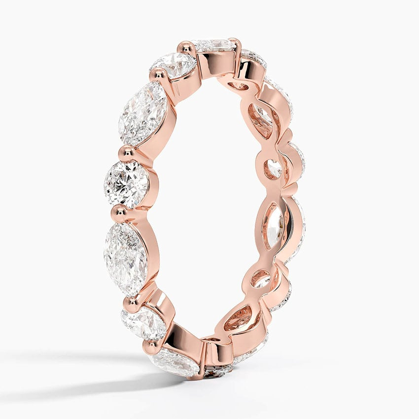 Round Marquise Lab Grown Diamond Alternative 18k Gold Wedding Band