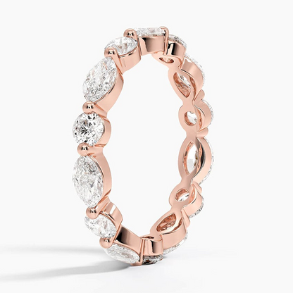 Round Marquise Lab Grown Diamond Alternative 18k Gold Wedding Band