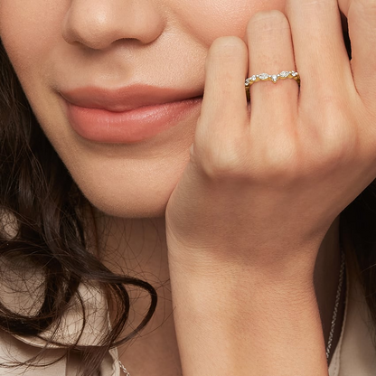 Round And Marquise Lab Grown Diamond Chevron Shape Wedding Band