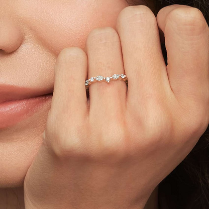 Round And Marquise Lab Grown Diamond Chevron Shape Wedding Band